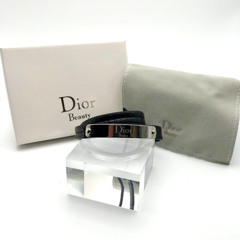 DIOR Bracelet Black Double Wrap Leather Choker NEW BOX